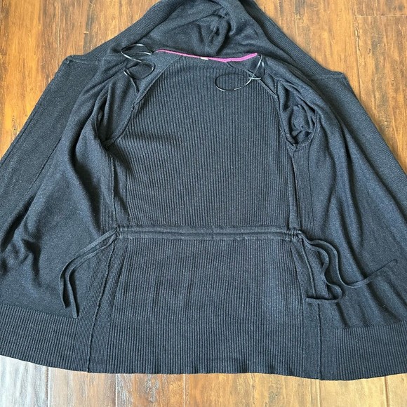 LULULEMON Peace Of Mind Wrap Cardigan Sweater Knit Hooded Heathered Black - Picture 4 of 11